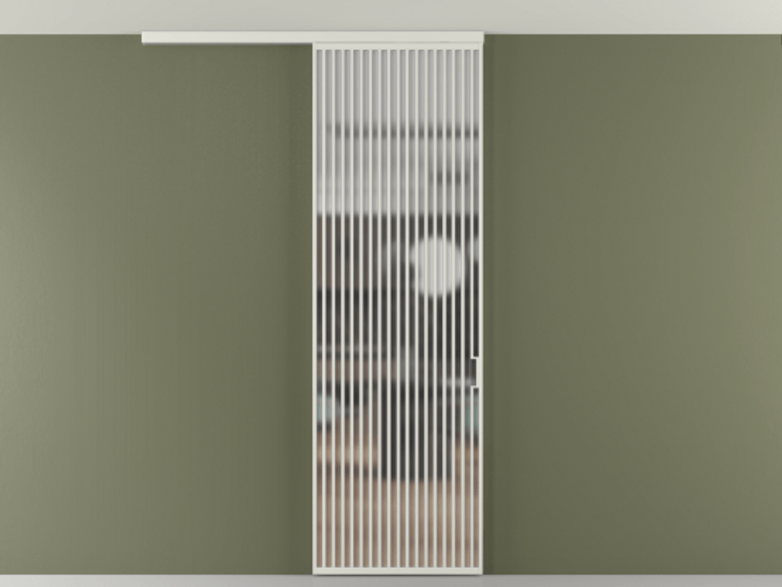 Перегородка Формато вдоль стены на потолок 1 створка АЛПР 040.06 Алюминий серый Сатинированное стекло "Мателюкс Кристал Вижн", калёное, матовое, каленое 6 мм Цена 12470 Br | Volhovec