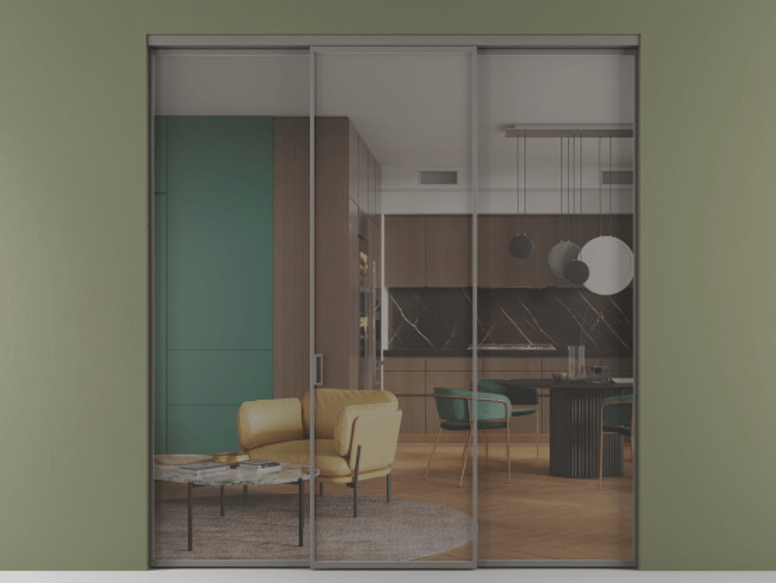 Перегородка Формато внутри проёма 3 створки АЛПР 040.01 Алюминий классический серый Прозрачное серое стекло, триплекс Цена 12040 Br | Volhovec