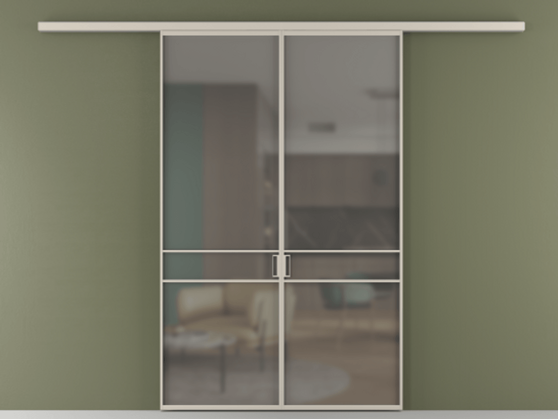 Перегородка Формато вдоль стены 2 створки АЛПР 040.02 Алюминий светло-бежевый Сатинированное серое стекло, триплекс Цена 10450 Br | Volhovec