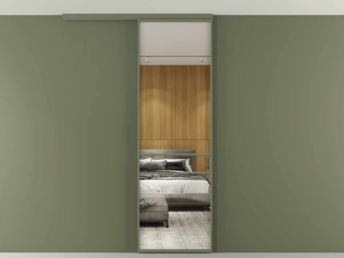 Перегородка Formato вдоль стены на потолок 1 створка АЛПР 040.02 Алюминий оливковый тёмный Двустороннее зеркало, триплекс , триплекс 6 мм Цена 5400 Br | Volhovec