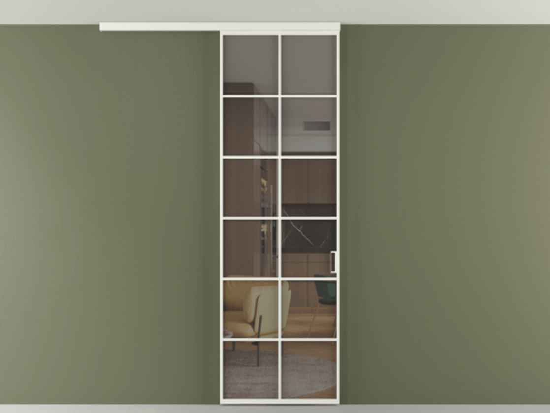 Перегородка Formato вдоль стены на потолок 1 створка АЛПР 040.05 Алюминий светло-серый Прозрачное серое стекло, триплекс Цена 5770 Br | Volhovec