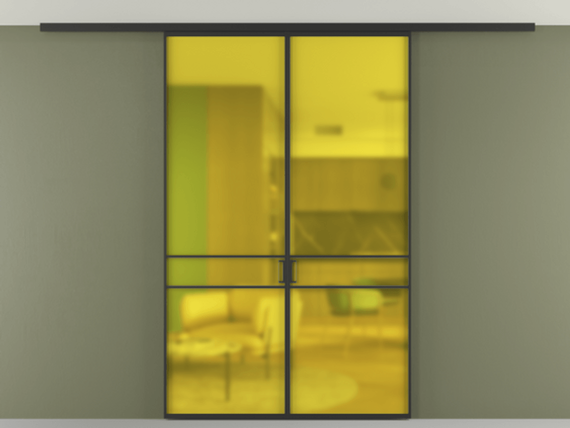 Перегородка Формато вдоль стены на потолок 2 створки АЛПР 040.02 Алюминий Черный Сатинированное жёлтое стекло, триплекс Цена 9600 Br | Volhovec