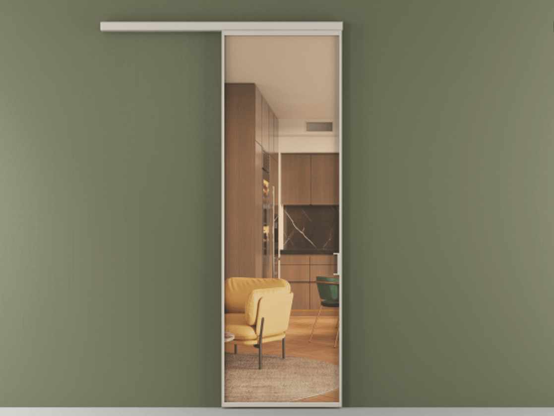 Перегородка Формато вдоль стены 1 створка АЛПР 040.01 Алюминий светло-бежевый Прозрачное оранжевое стекло, триплекс Цена 5400 Br  | Volhovec