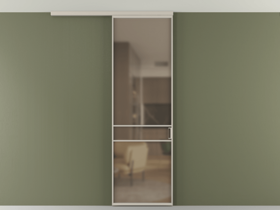 Перегородка Formato вдоль стены на потолок 1 створка АЛПР 040.02 Алюминий светло-бежевый Сатинированное бронзовое стекло, триплекс Цена 5400 Br | Volhovec