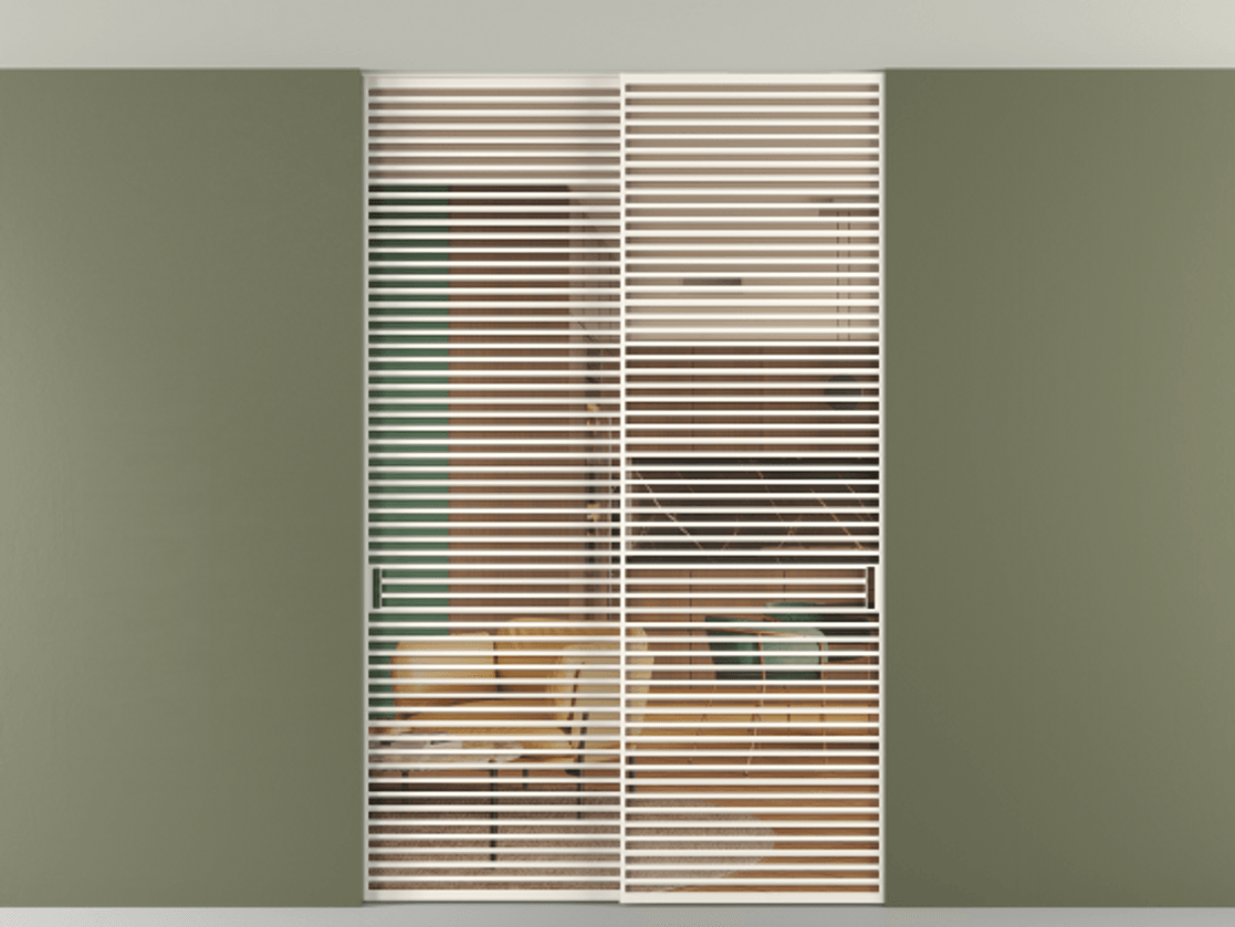 Перегородка Формато внутри проёма скрытое крепление в потолок 2 створки АЛПР 040.07 Алюминий пудровый белый Прозрачное оранжевое стекло, триплекс Цена 21900 Br | Volhovec