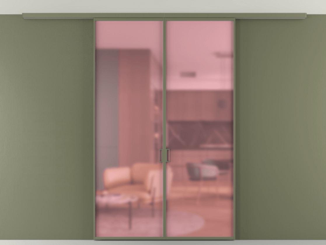 Перегородка Formato вдоль стены на потолок 2 створки АЛПР 040.01 Алюминий оливковый тёмный Сатинированное розовое стекло, триплекс Цена 9900 Br | Volhovec