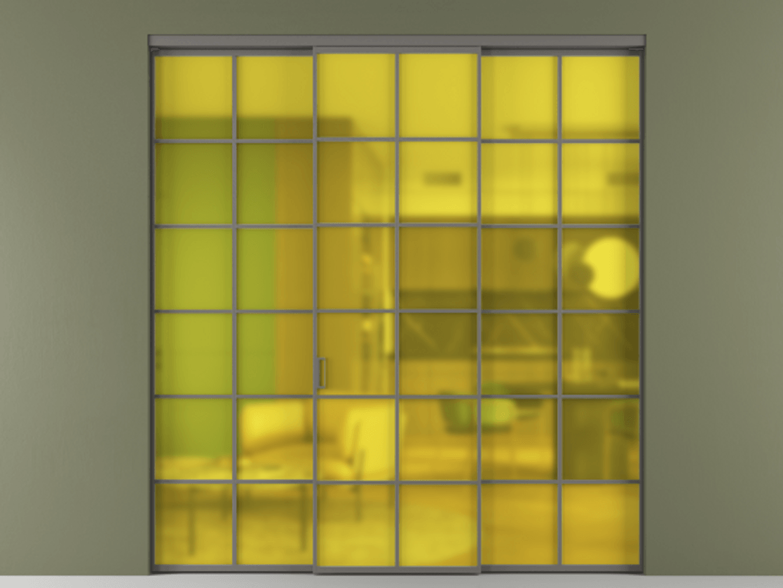 Перегородка Формато внутри проёма 3 створки АЛПР 040.05 Алюминий классический серый Сатинированное жёлтое стекло, триплекс Цена 13600 Br | Volhovec