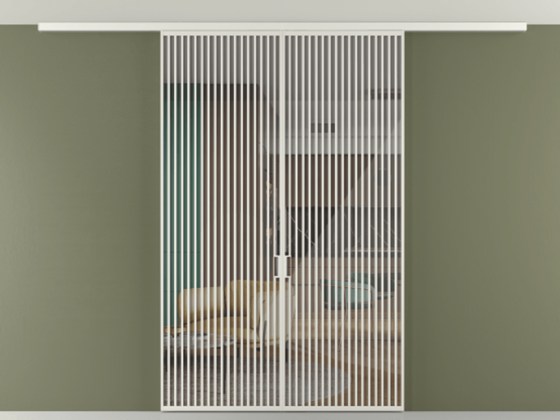 Перегородка Формато вдоль стены на потолок 2 створки АЛПР 040.06 Алюминий серый Рефлективное прозрачное стекло "Стопсол", калёное Цена 20330 Br | Volhovec