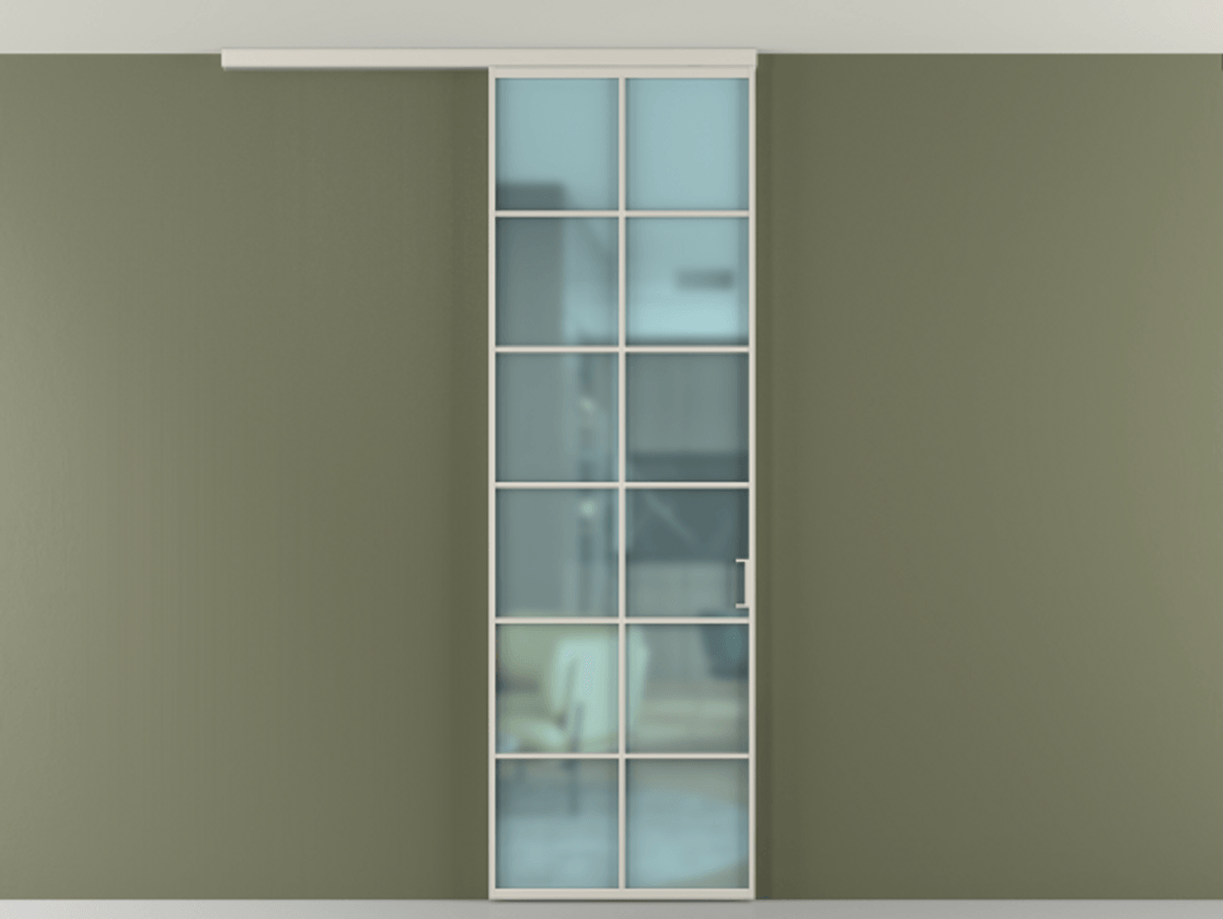 Перегородка Formato вдоль стены на потолок 1 створка АЛПР 040.05 Алюминий облачно-серый Сатинированное голубое стекло, триплекс Цена 5800 Br | Volhovec