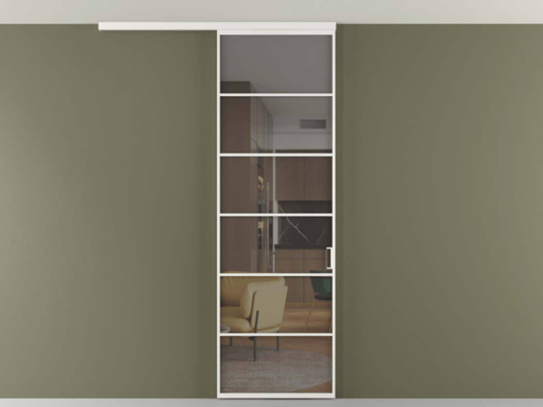 Перегородка Formato вдоль стены на потолок 1 створка АЛПР 040.04 Алюминий светло-серый Прозрачное серое стекло, триплекс Цена 5770 Br | Volhovec