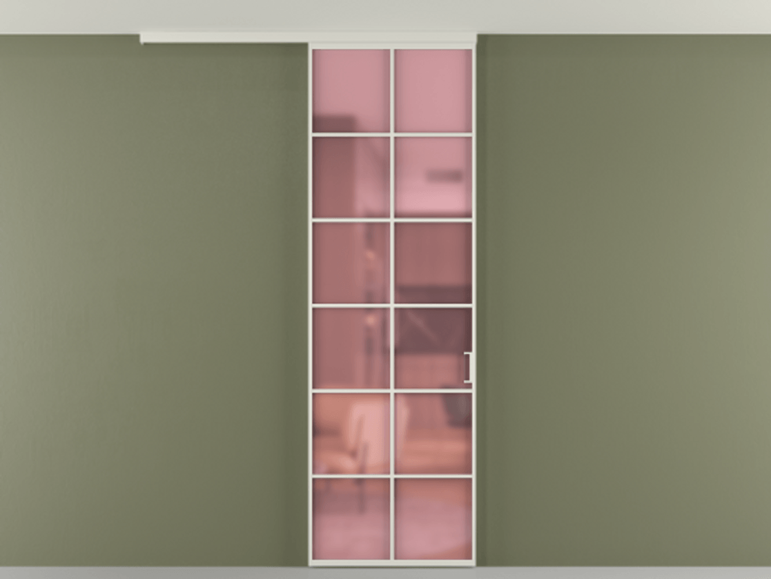 Перегородка Формато вдоль стены на потолок 1 створка АЛПР 040.05 Алюминий Белый Сатинированное розовое стекло, триплекс Цена 5300 Br | Volhovec