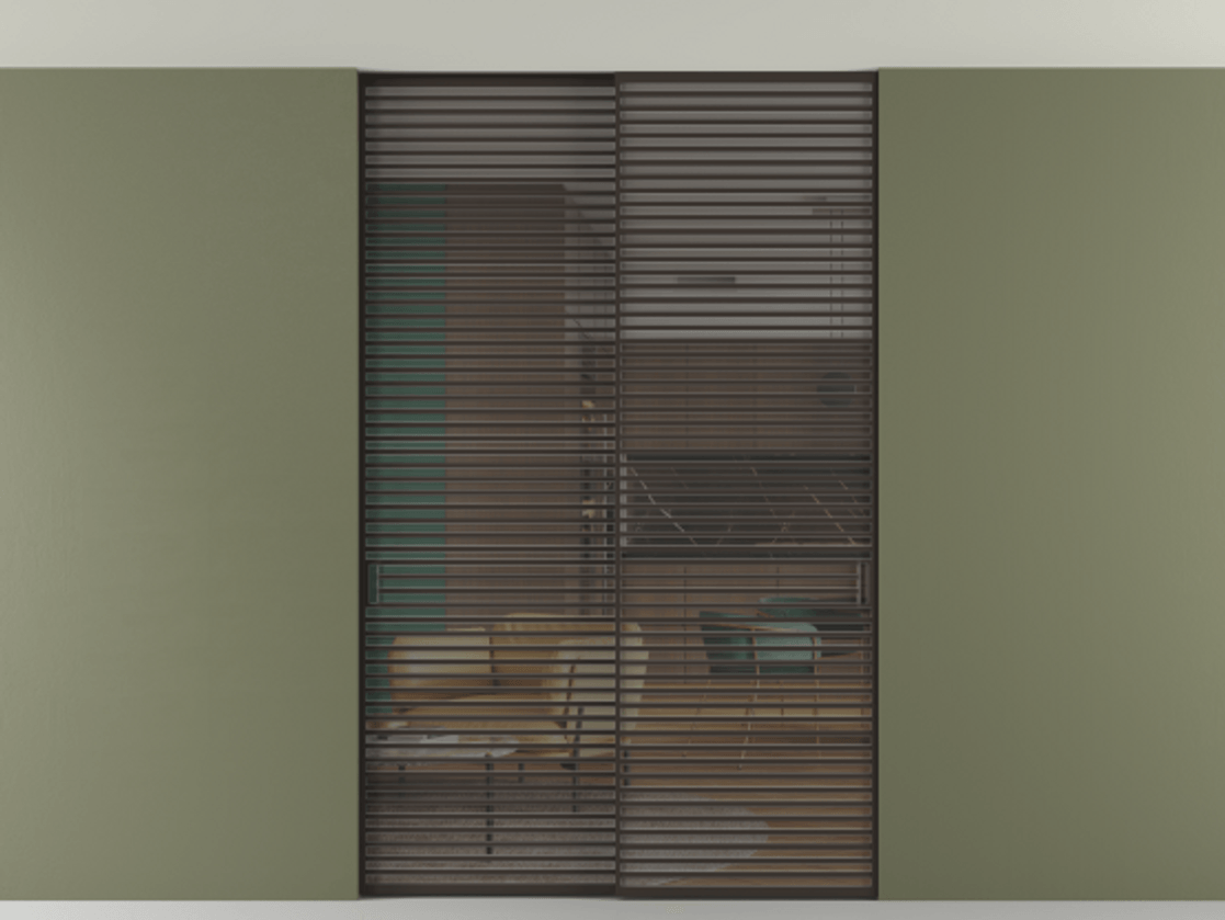 Перегородка Формато внутри проёма скрытое крепление в потолок 2 створки АЛПР 040.07 Алюминий антрацит Прозрачное серое стекло, триплекс Цена 21920 Br | Volhovec