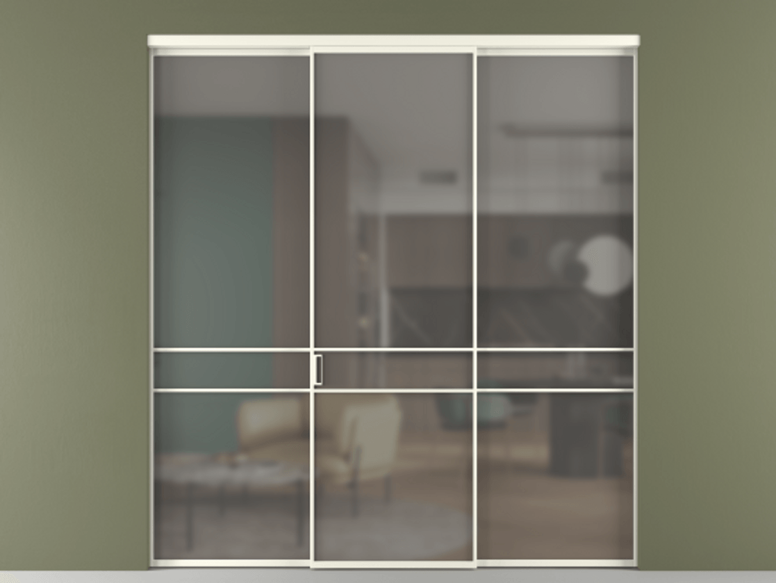 Перегородка Formato внутри проёма 3 створки АЛПР 040.02 Алюминий жемчужный Сатинированное серое стекло, триплекс Цена 12690 Br | Volhovec