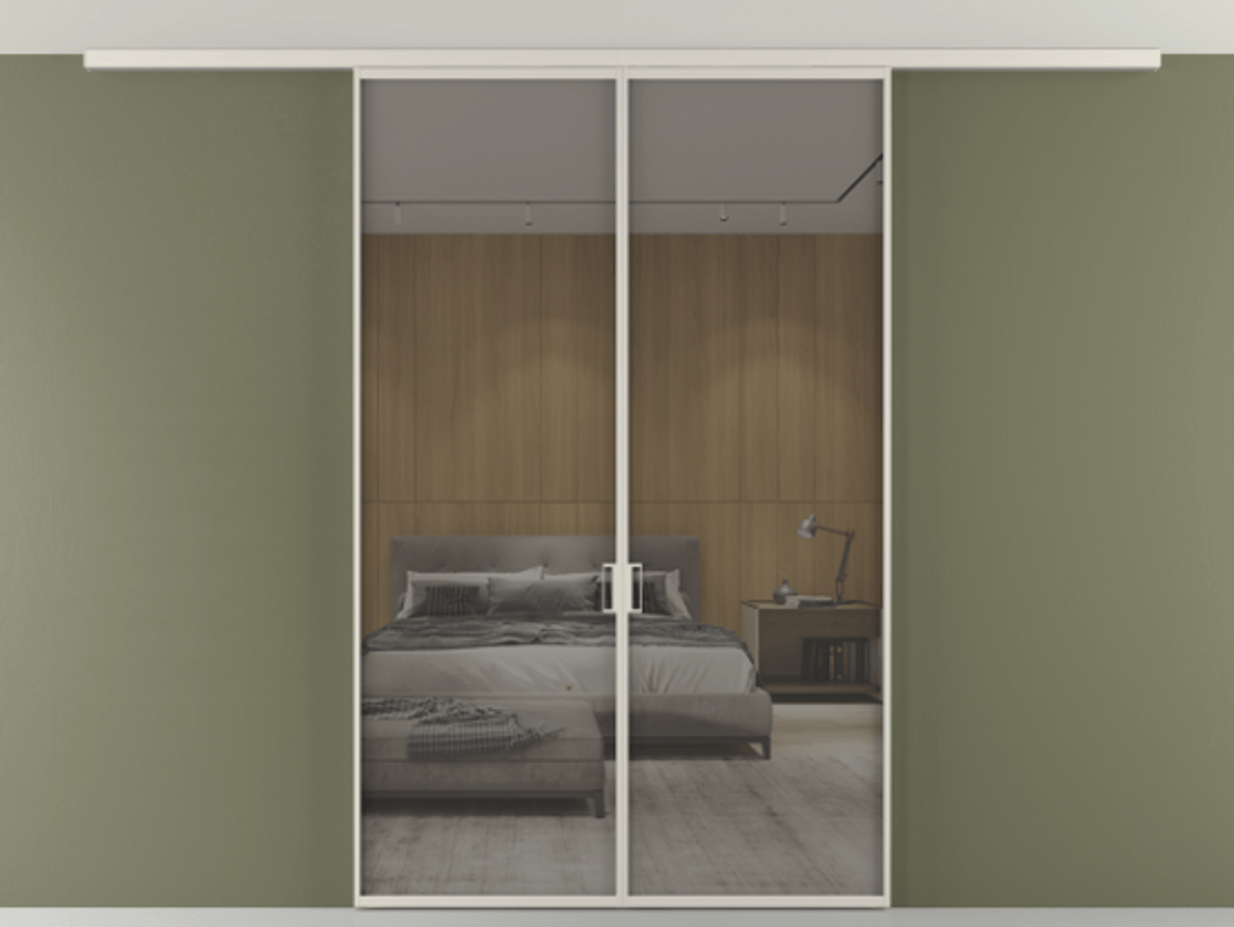 Перегородка Формато вдоль стены на потолок 2 створки АЛПР 040.01 Алюминий облачно-серый Рефлективное серое стекло "Стопсол", калёное Цена 12410 Br | Volhovec