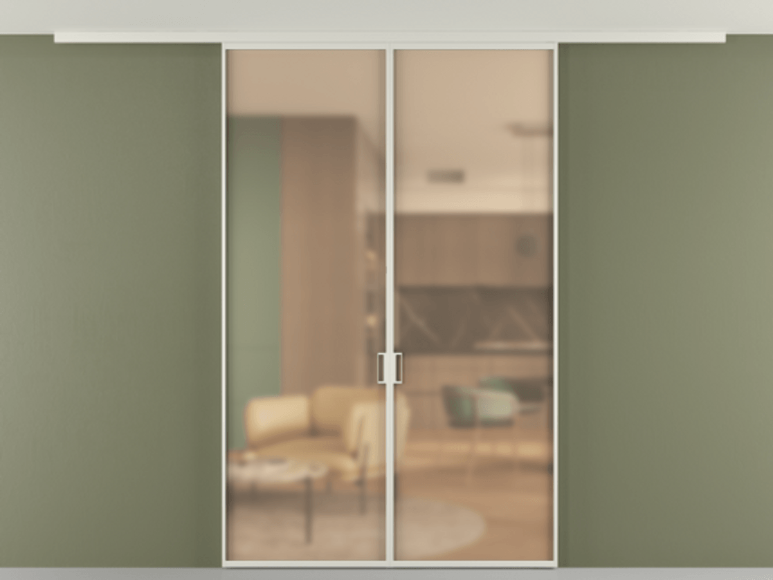 Перегородка Формато вдоль стены на потолок 2 створки АЛПР 040.01 Алюминий Белый Сатинированное оранжевое стекло, триплекс Цена 9100 Br | Volhovec