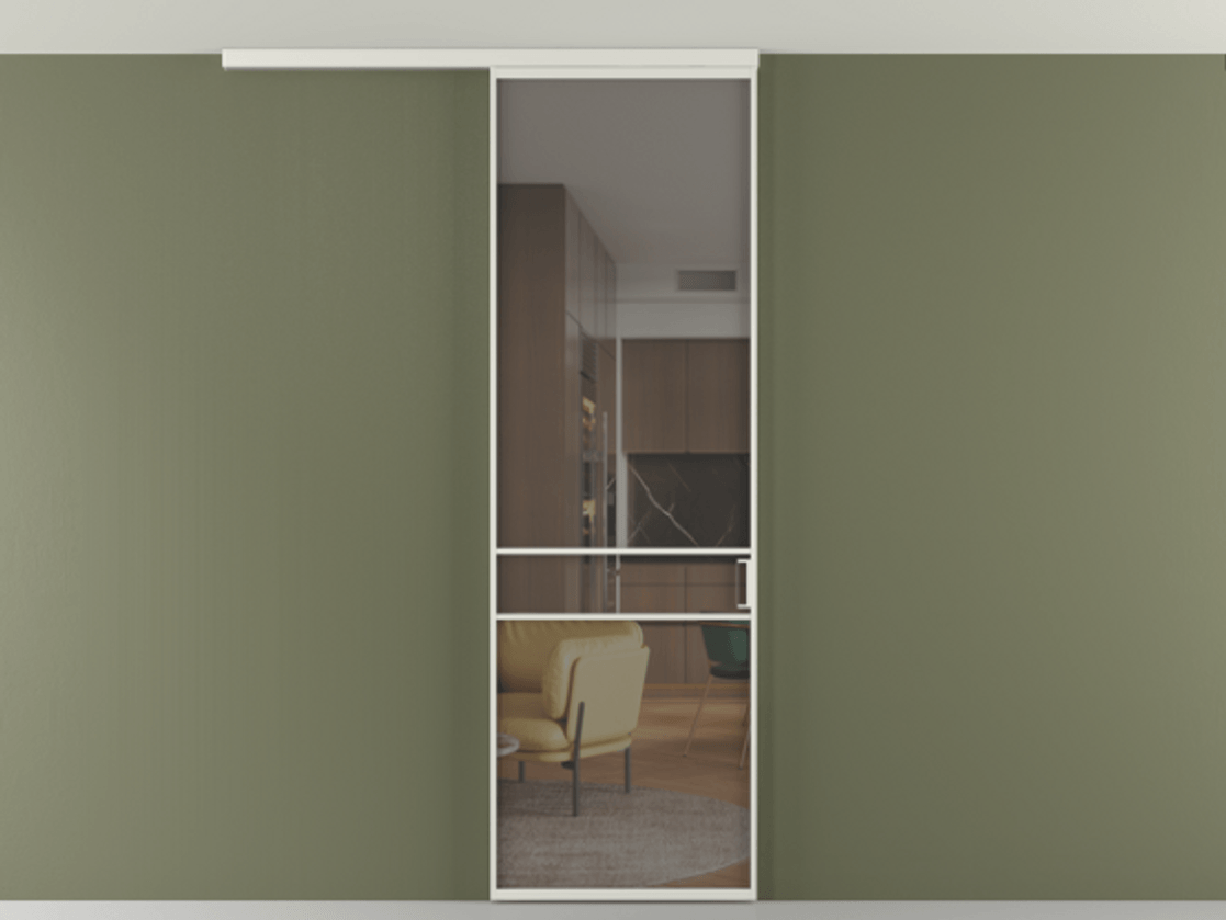 Перегородка Formato вдоль стены на потолок 1 створка АЛПР 040.02 Алюминий серый Прозрачное серое стекло, триплекс Цена 5400 Br | Volhovec