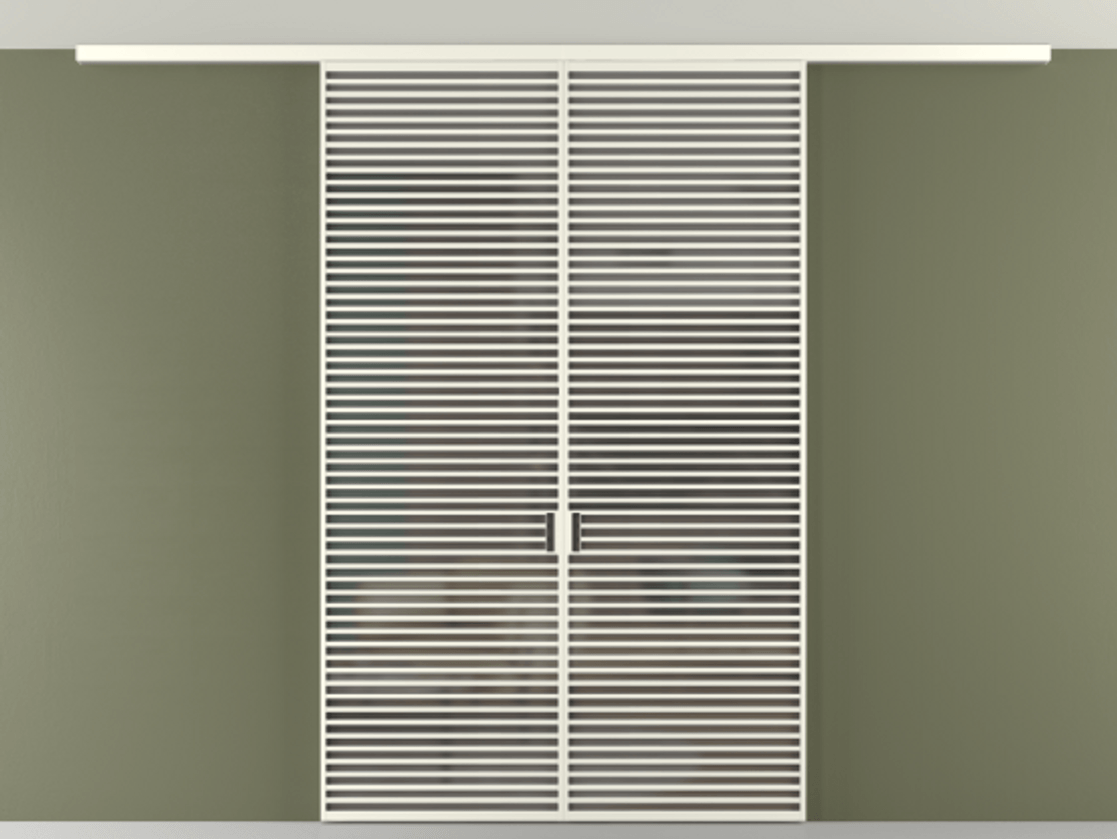 Перегородка Формато вдоль стены на потолок 2 створки АЛПР 040.07 Алюминий жемчужный Сатинированное серое стекло, триплекс Цена 19640 Br | Volhovec