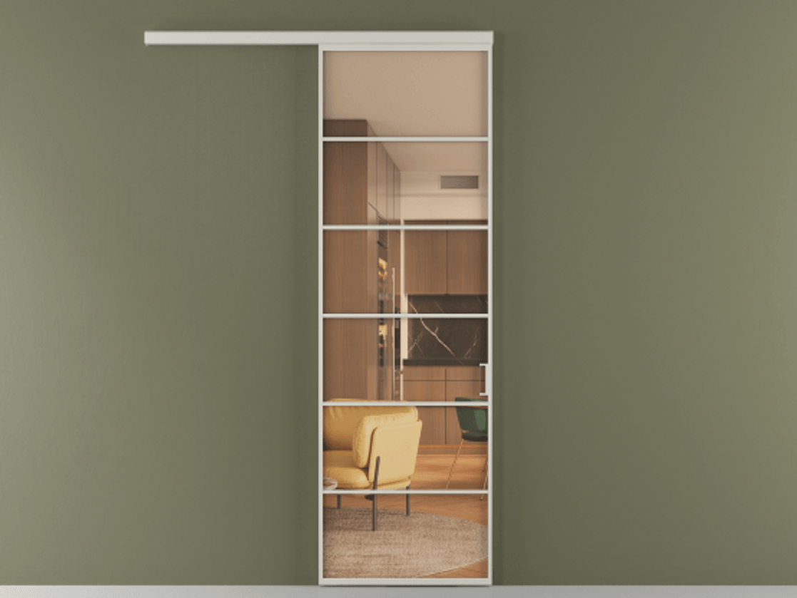 Перегородка Формато вдоль стены 1 створка АЛПР 040.04 Алюминий тёплый серый Прозрачное оранжевое стекло, триплекс Цена 6000 Br  | Volhovec