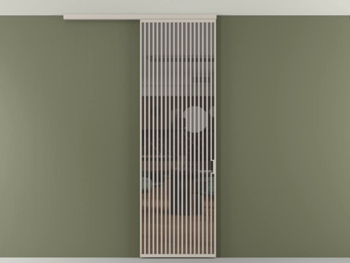 Перегородка Формато вдоль стены на потолок 1 створка АЛПР 040.06 Алюминий светло-бежевый Прозрачное серое стекло, триплекс Цена 9500 Br | Volhovec