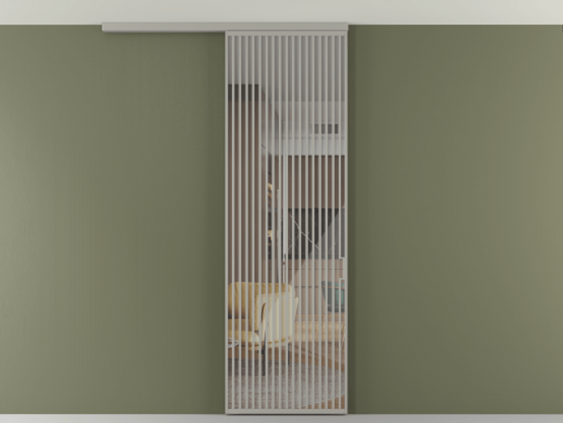 Перегородка Formato вдоль стены на потолок 1 створка АЛПР 040.06 Алюминий нейтральный серый Рефлективное прозрачное стекло "Стопсол", калёное Цена 12470 Br | Volhovec