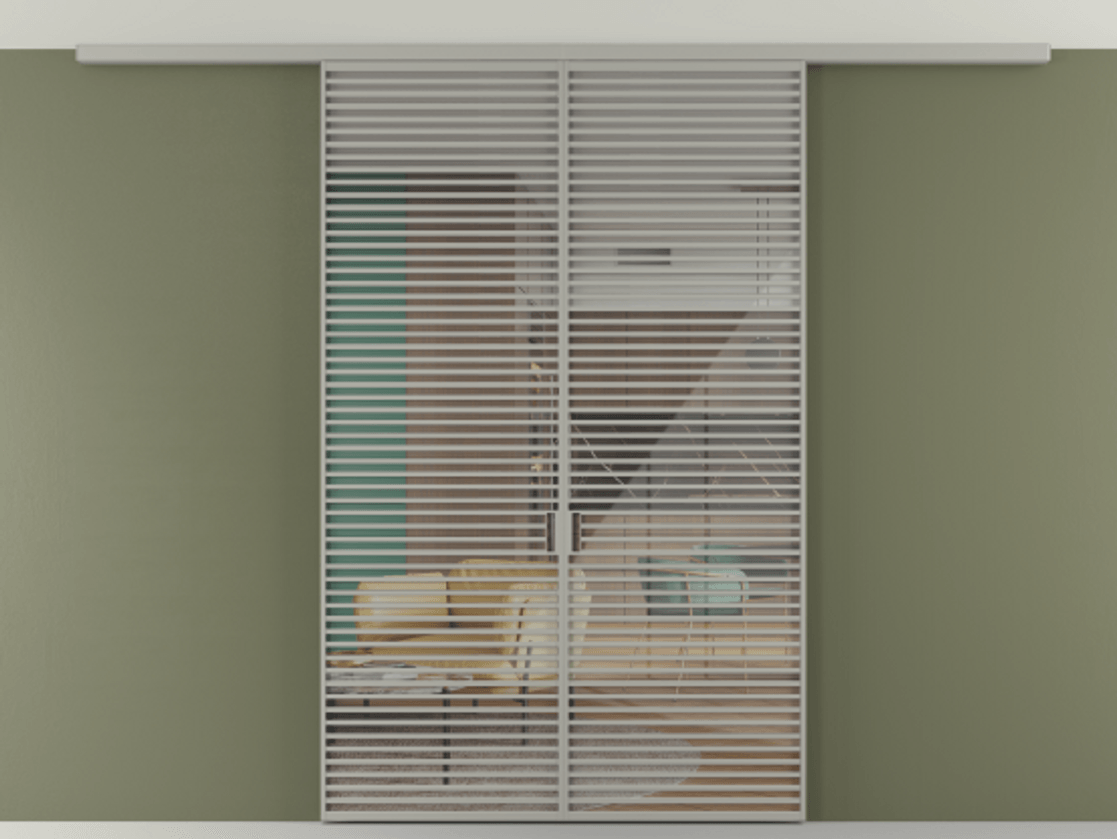 Перегородка Formato вдоль стены на потолок 2 створки АЛПР 040.07 Алюминий нейтральный серый Рефлективное прозрачное стекло "Stopsol", калёное Цена 24570 Br | Volhovec