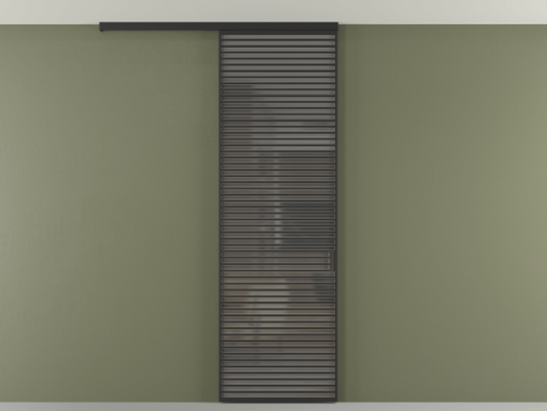 Перегородка Формато вдоль стены на потолок 1 створка АЛПР 040.07 Алюминий Черный Сатинированное серое стекло, триплекс Цена 9100 Br | Volhovec