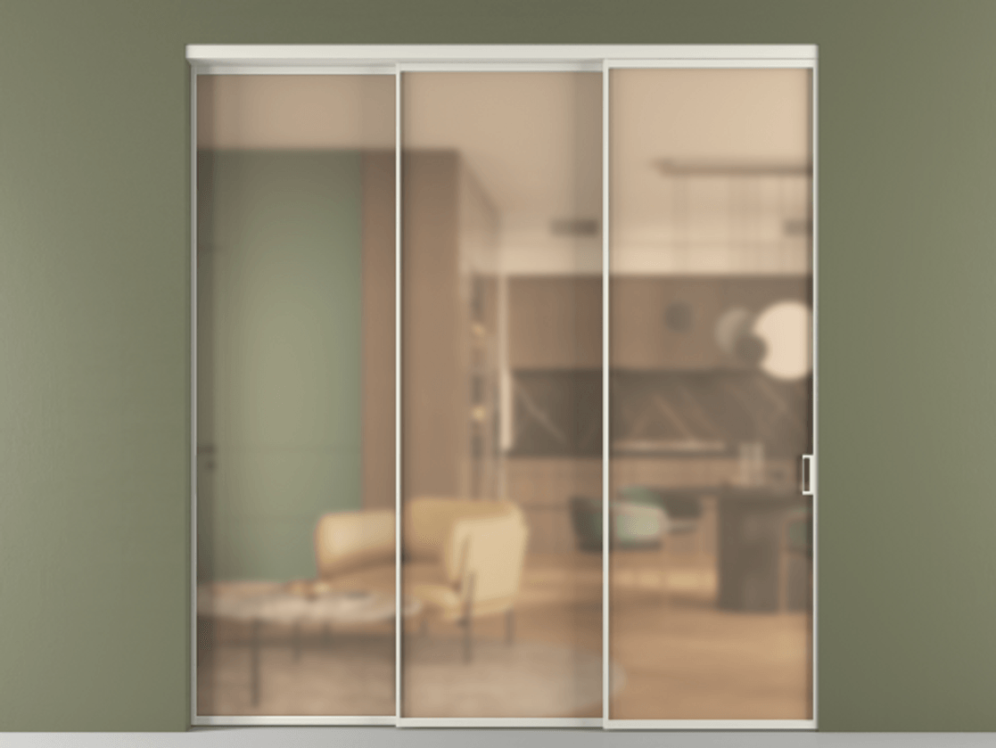 Перегородка Formato внутри проёма 3 створки с синхронным механизмом АЛПР 040.01 Алюминий Белый Сатинированное оранжевое стекло, триплекс Цена 16900 Br  | Volhovec