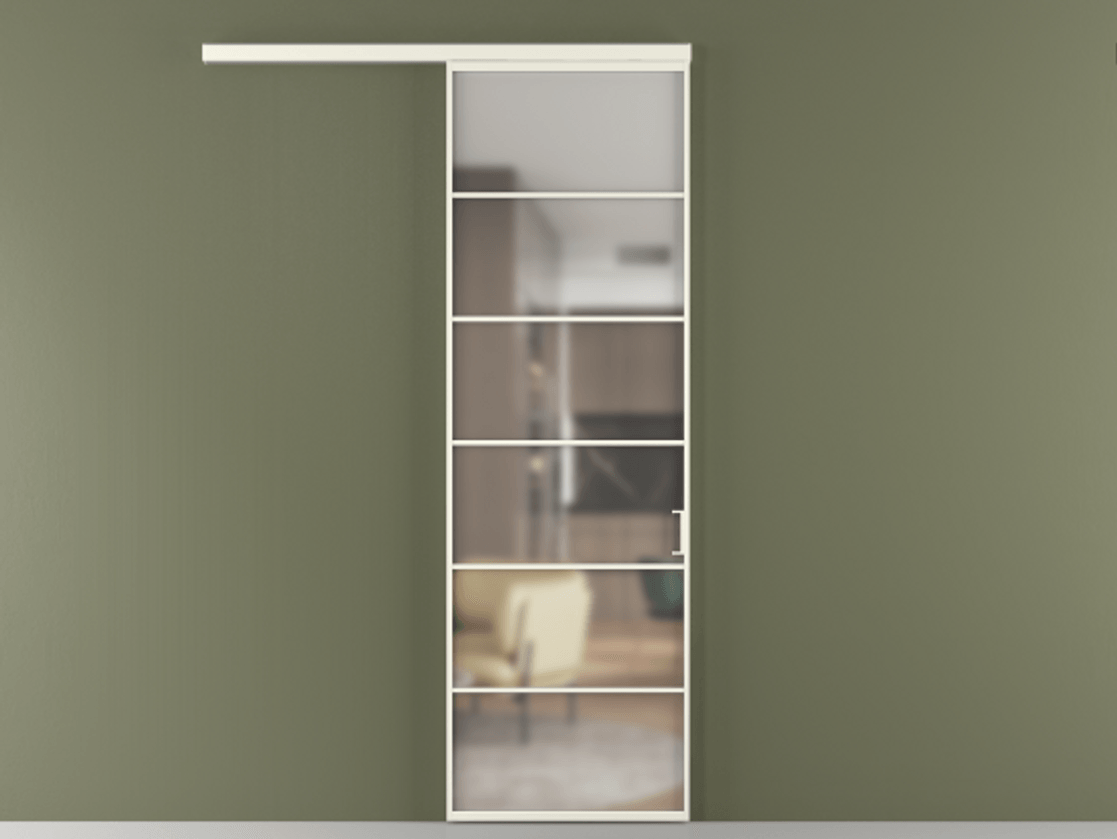 Перегородка Formato вдоль стены 1 створка АЛПР 040.04 Алюминий жемчужный Сатинированное стекло "Matelux Crystal Vision", калёное, матовое, каленое 6 мм Цена 7320 Br  | Volhovec