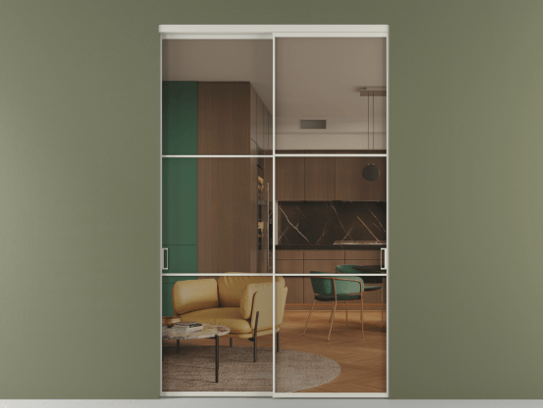 Перегородка Формато внутри проёма 2 створки АЛПР 040.03 Алюминий тёплый серый Прозрачное бронзовое стекло, триплекс Цена 22710 Br  | Volhovec