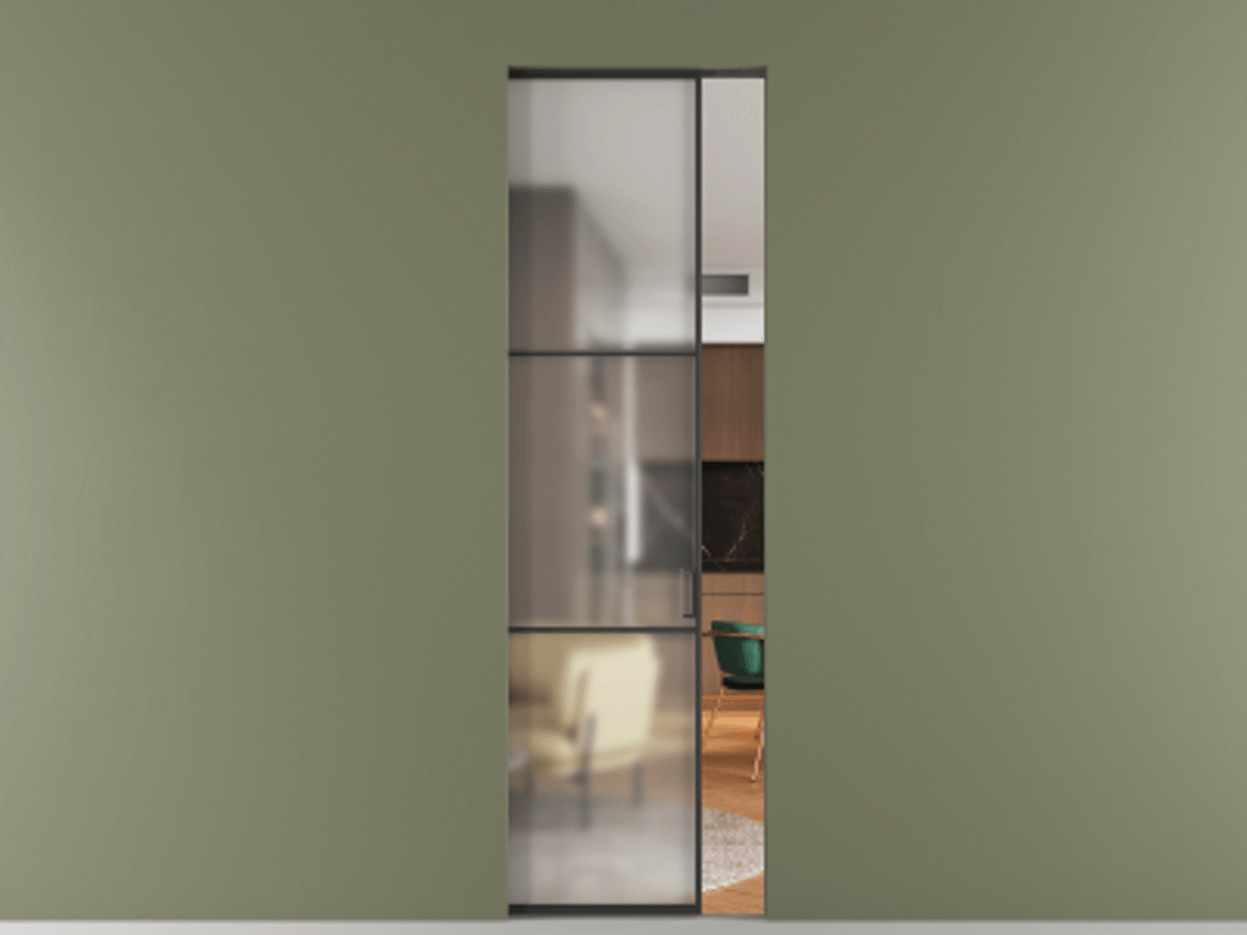 Перегородка Formato скрытый пенал 1 створка АЛПР 040.03 Алюминий Черный Сатинированное стекло "Мателюкс Кристал Вижн", калёное, матовое, каленое 6 мм Цена 9350 Br | Volhovec