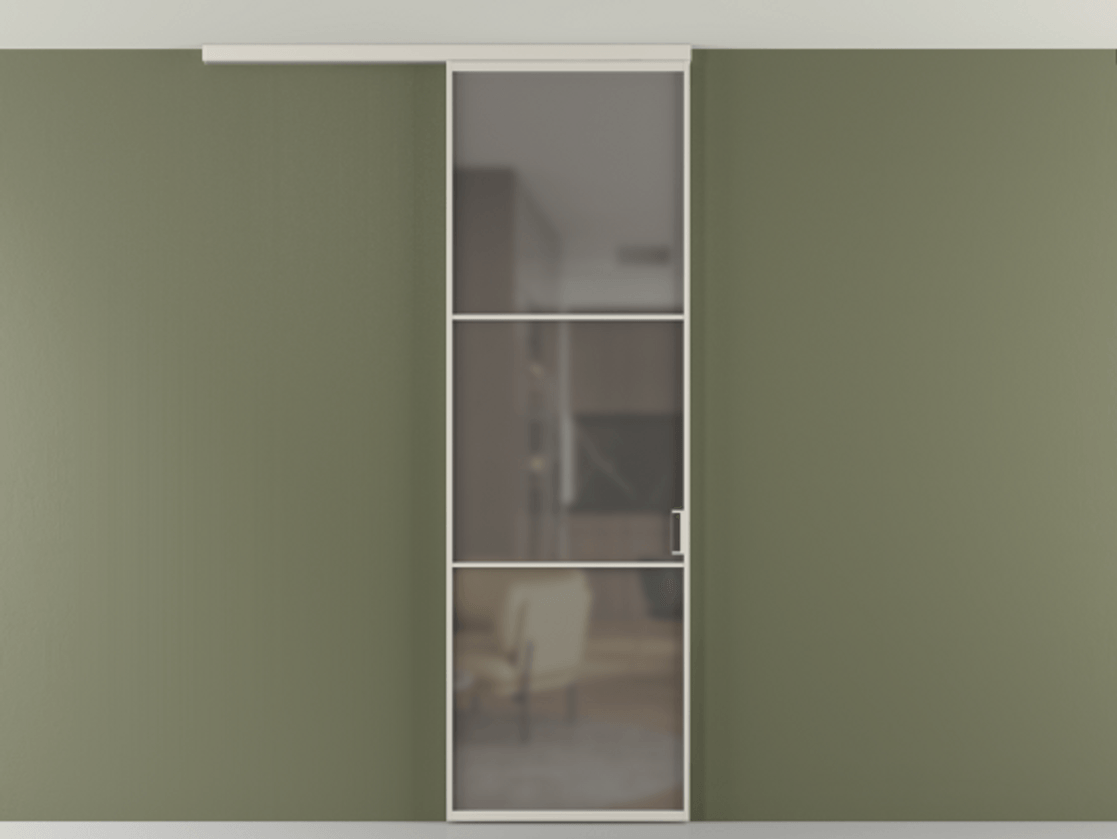 Перегородка Formato вдоль стены на потолок 1 створка АЛПР 040.03 Алюминий облачно-серый Сатинированное серое стекло, триплекс Цена 5180 Br | Volhovec