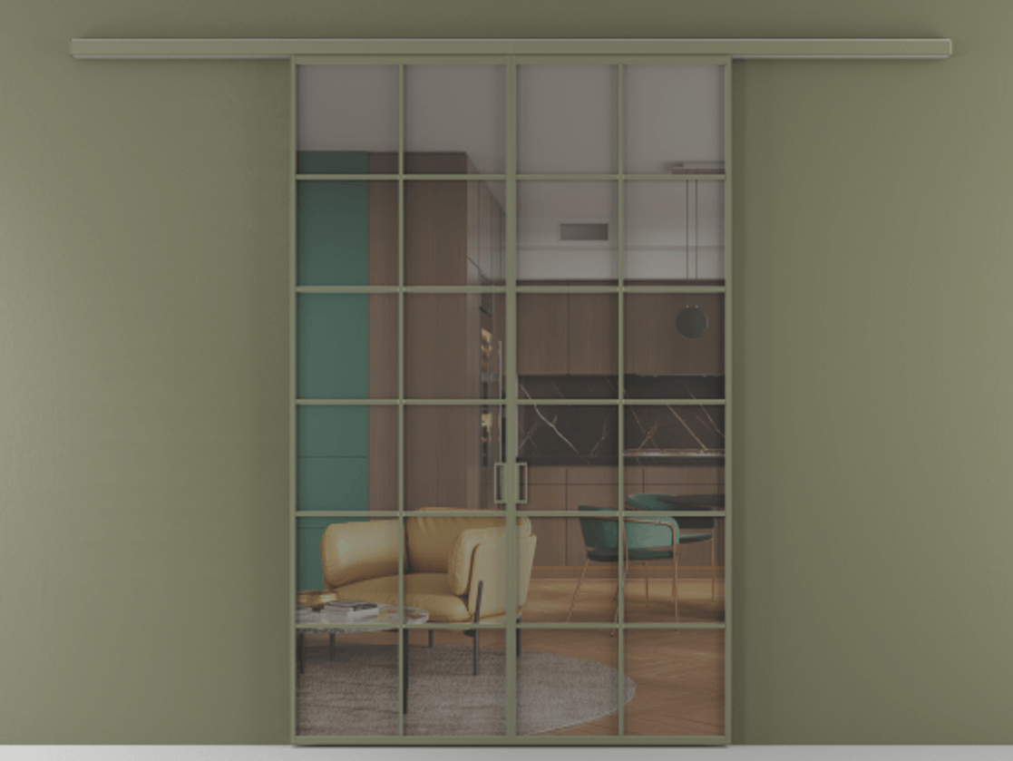 Перегородка Формато вдоль стены 2 створки АЛПР 040.05 Алюминий оливковый тёмный Прозрачное серое стекло, триплекс Цена 11080 Br | Volhovec