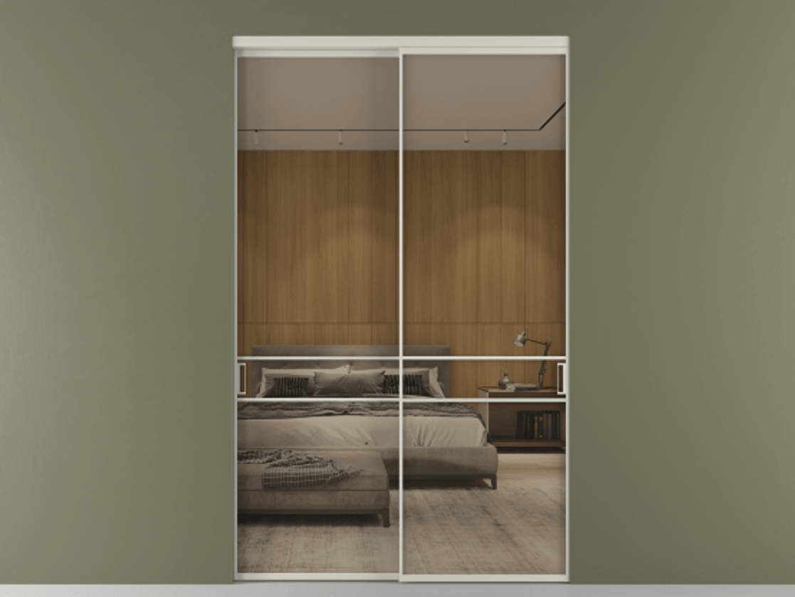 Перегородка Formato внутри проёма 2 створки АЛПР 040.02 Алюминий тёплый серый Рефлективное бронзовое стекло "Stopsol", калёное Цена 25570 Br  | Volhovec