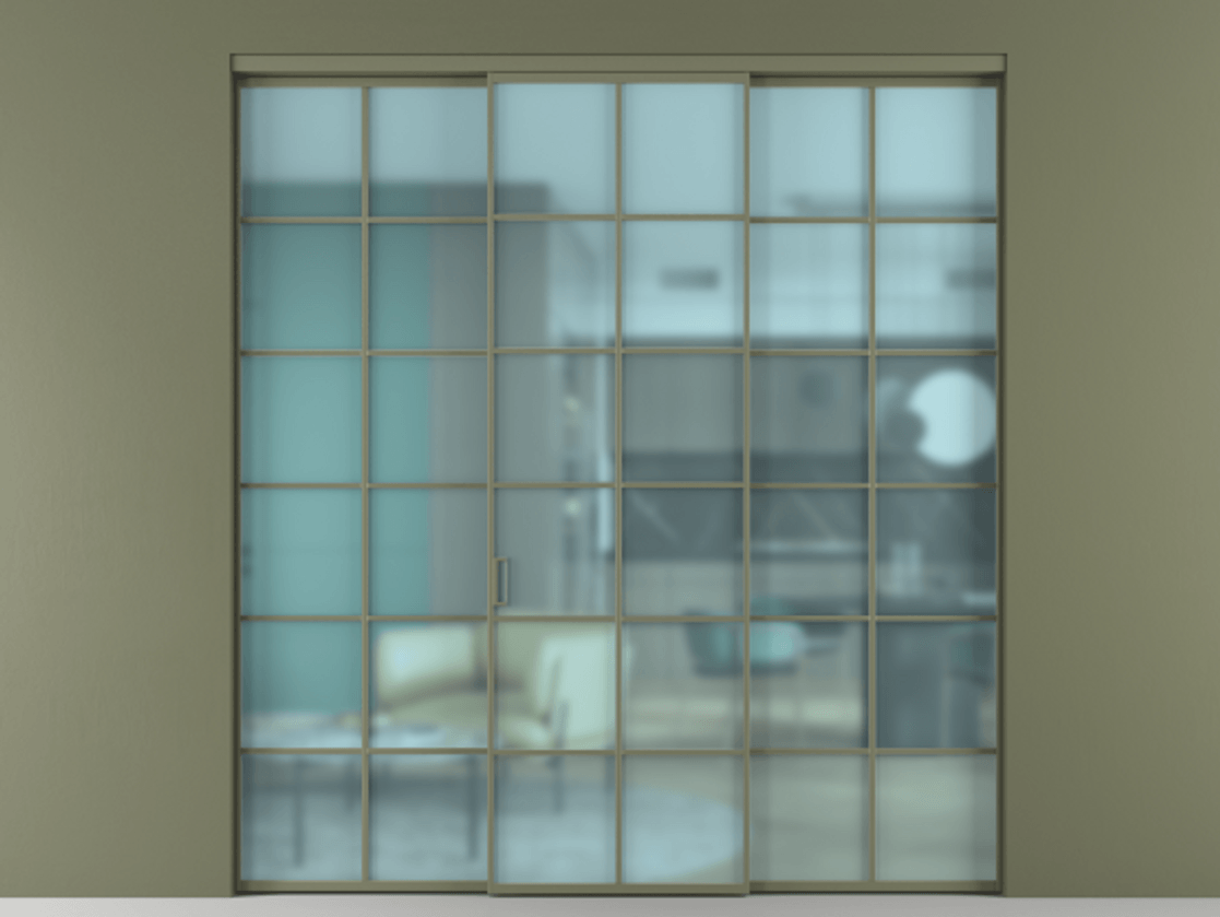 Перегородка Formato внутри проёма 3 створки АЛПР 040.05 Алюминий оливковый тёмный Сатинированное голубое стекло, триплекс Цена 13600 Br | Volhovec