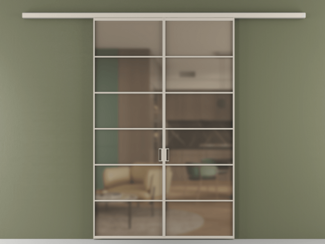 Перегородка Формато вдоль стены 2 створки АЛПР 040.04 Алюминий светло-бежевый Сатинированное бронзовое стекло, триплекс Цена 11080 Br | Volhovec