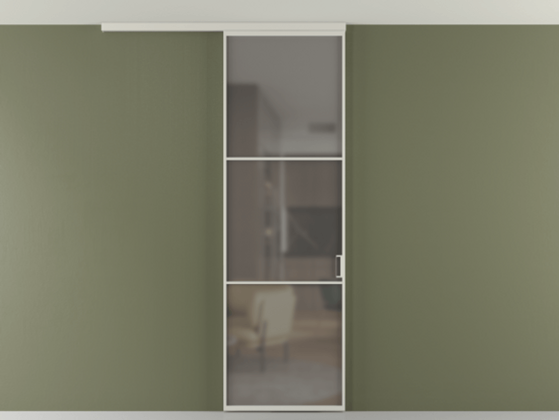 Перегородка Formato вдоль стены на потолок 1 створка АЛПР 040.03 Алюминий тёплый серый Сатинированное серое стекло, триплекс Цена 5400 Br | Volhovec