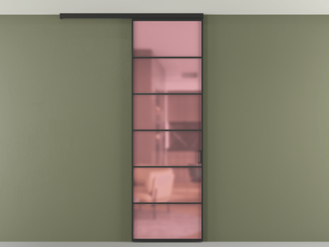 Перегородка Формато вдоль стены на потолок 1 створка АЛПР 040.04 Алюминий Черный Сатинированное розовое стекло, триплекс Цена 5300 Br | Volhovec