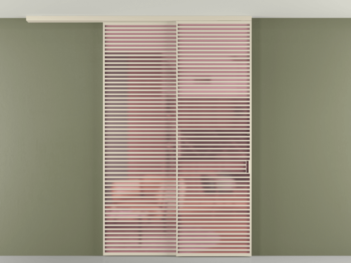 Перегородка Formato вдоль стены на потолок 2 створки с синхронным механизмом АЛПР 040.07 Алюминий бежево-серый Сатинированное розовое стекло, триплекс Цена 28200 Br | Volhovec