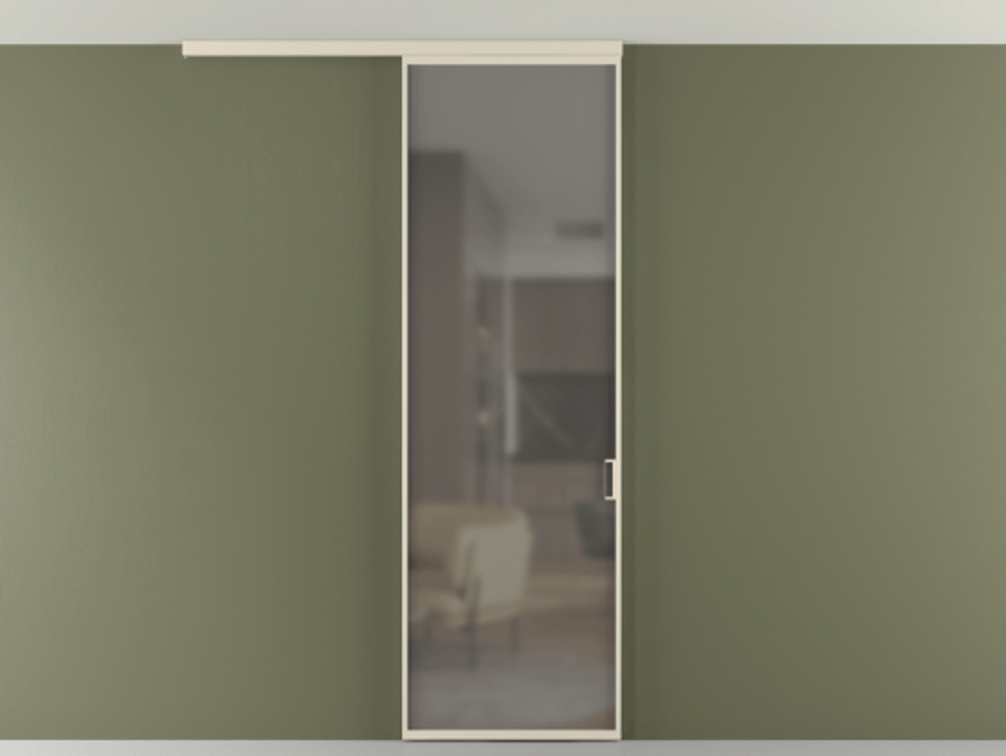 Перегородка Formato вдоль стены на потолок 1 створка АЛПР 040.01 Алюминий бежево-серый Сатинированное серое стекло, триплекс Цена 5150 Br | Volhovec