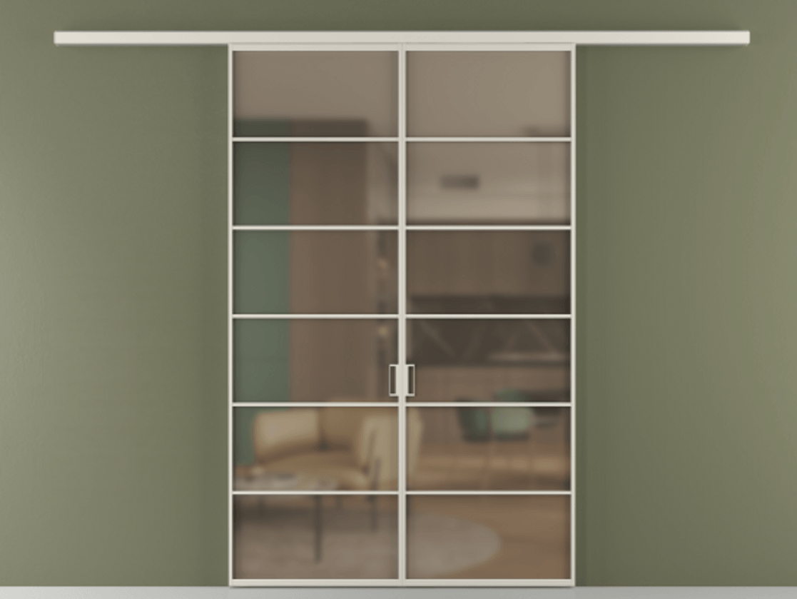 Перегородка Формато вдоль стены 2 створки АЛПР 040.04 Алюминий облачно-серый Сатинированное бронзовое стекло, триплекс Цена 11080 Br | Volhovec