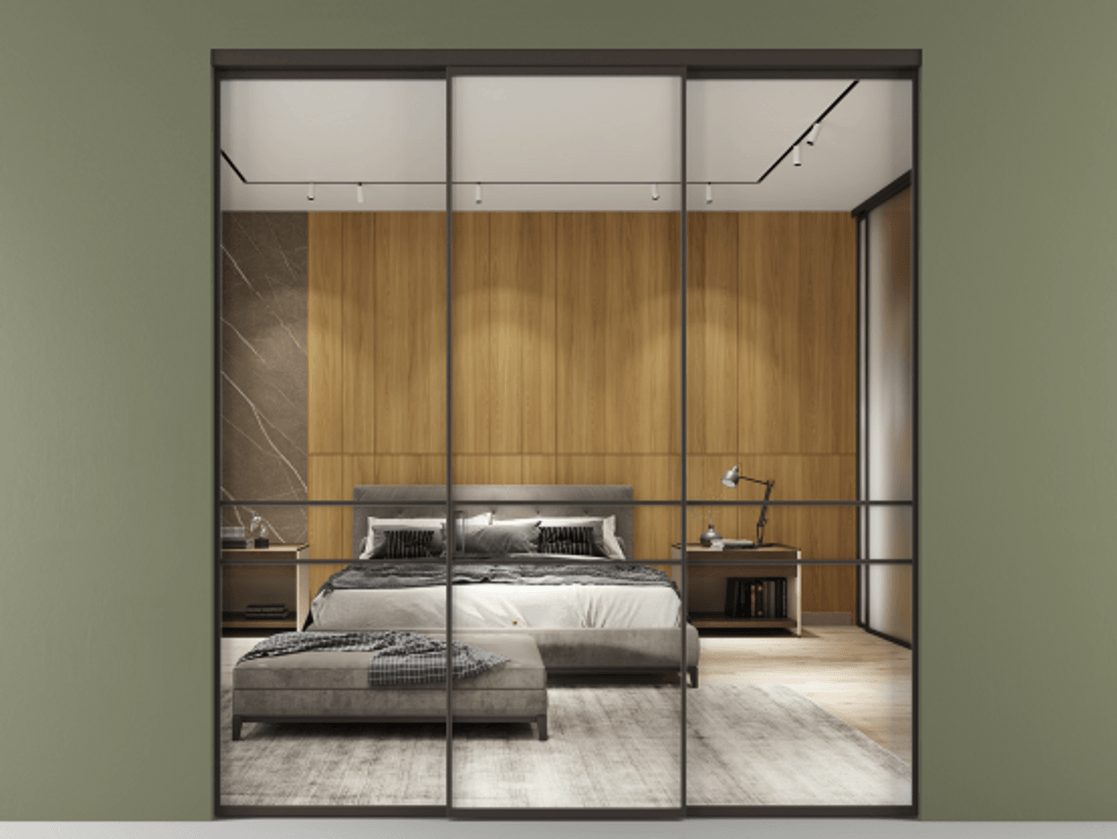 Перегородка Formato внутри проёма 3 створки АЛПР 040.02 Алюминий антрацит Двустороннее зеркало, триплекс , триплекс 6 мм Цена 12690 Br | Volhovec