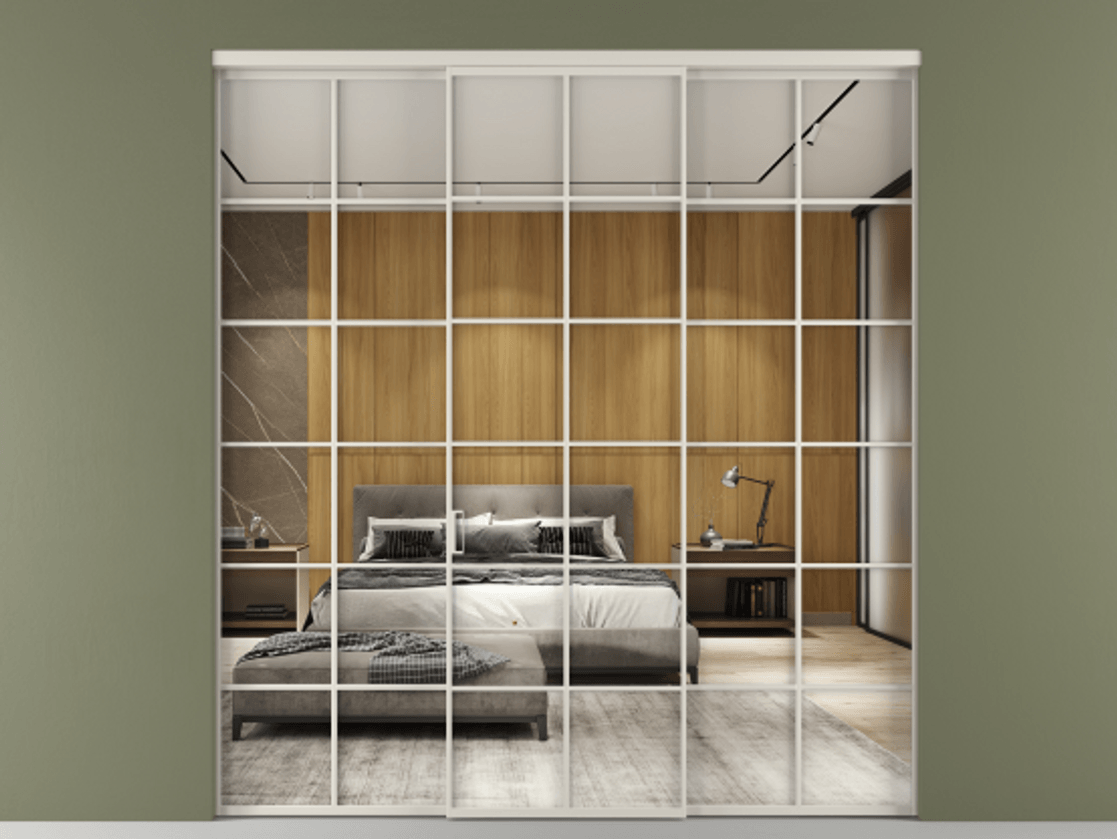 Перегородка Формато внутри проёма 3 створки АЛПР 040.05 Алюминий облачно-серый Двустороннее зеркало, триплекс , триплекс 6 мм Цена 13620 Br | Volhovec