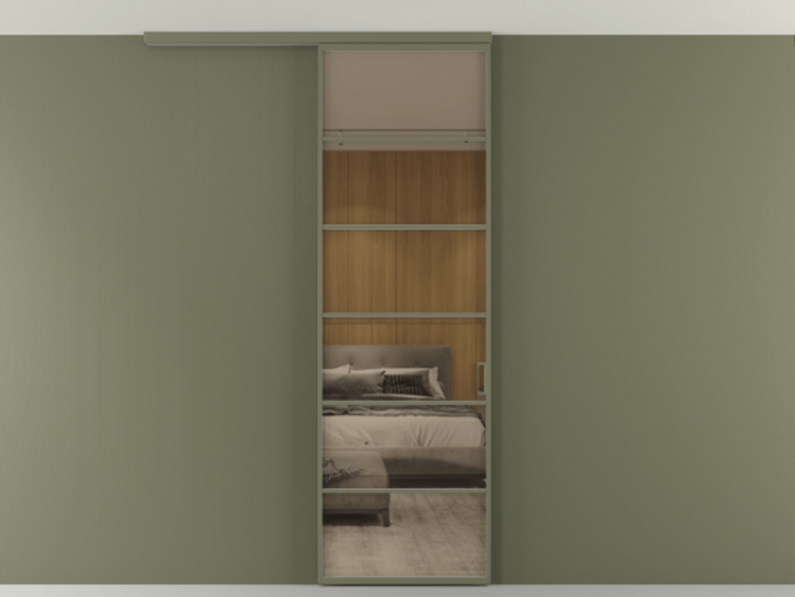 Перегородка Formato вдоль стены на потолок 1 створка АЛПР 040.04 Алюминий оливковый тёмный Рефлективное бронзовое стекло "Стопсол", калёное Цена 7170 Br | Volhovec