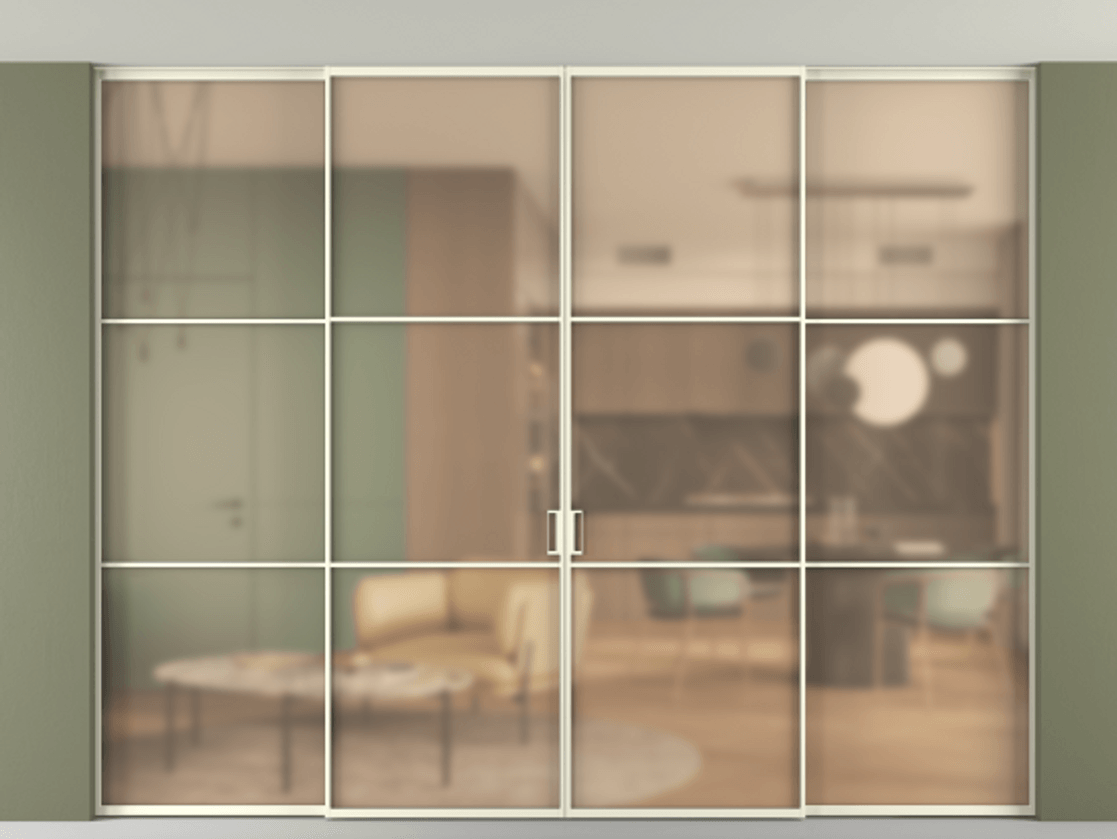 Перегородка Formato внутри проёма четырёхстворчатая со скрытым креплением в потолок АЛПР 040.03 Алюминий молочно-белый Сатинированное оранжевое стекло, триплекс. Цена 24400 Br 1. Полотно 4 шт. (800/2100 мм)
2. Комплект установки раздвижной системы
3. Базовый комплект фурнитуры
4.Ручка RONDO. Фабрика дверей Волховец 8 (800) 551 43 19 Перегородка Formato внутри проёма четырёхстворчатая со скрытым креплением в потолок АЛПР 040.03 Алюминий молочно-белый Сатинированное оранжевое стекло, триплекс Цена 24400 Br | Volhovec