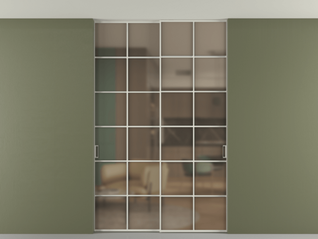 Перегородка Formato внутри проёма скрытое крепление в потолок 2 створки АЛПР 040.05 Алюминий Белый Сатинированное бронзовое стекло, триплекс. Скрытый короб БЕЛ Цена 14071 Br 1. Полотно 2 шт. (800/2100 мм)
2. Комплект установки раздвижной системы
3. Базовый комплект фурнитуры
4. Ручка RONDO. Фабрика дверей Волховец 8 (800) 551 43 19 Перегородка Formato внутри проёма скрытое крепление в потолок 2 створки АЛПР 040.05 Алюминий Белый Сатинированное бронзовое стекло, триплекс Цена 14071 Br | Volhovec