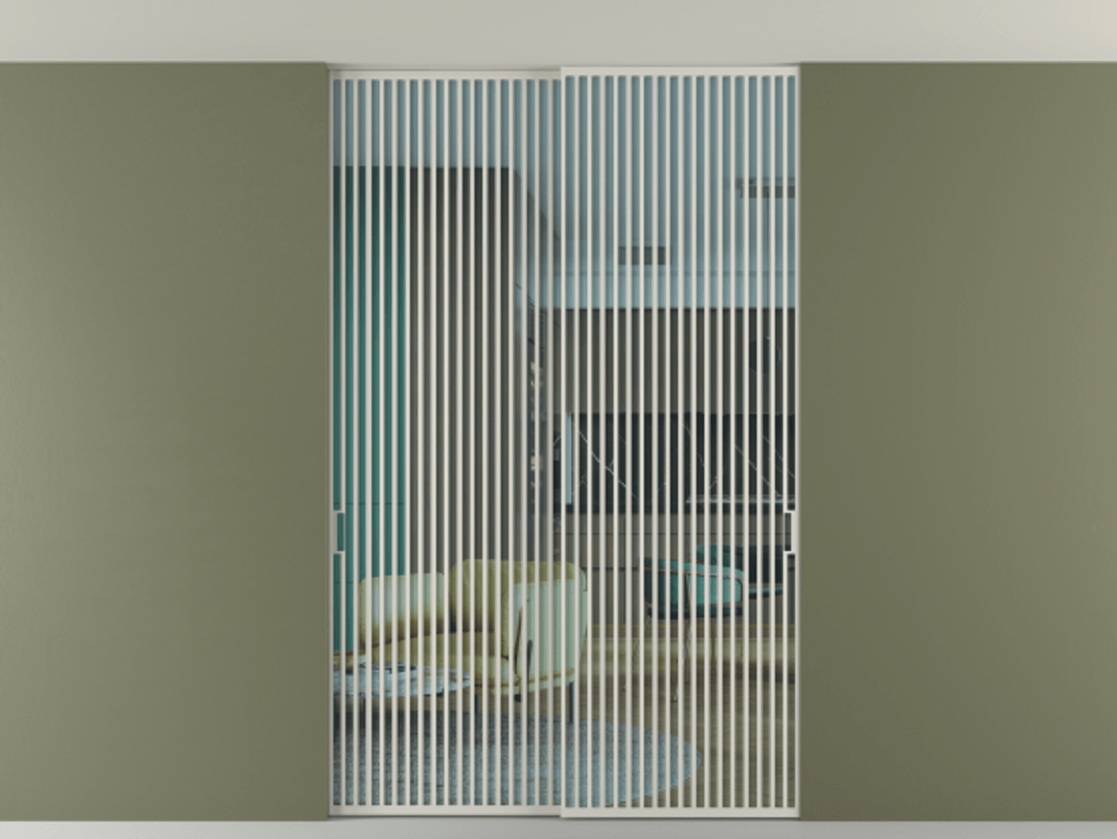 Перегородка Формато внутри проёма скрытое крепление в потолок 2 створки АЛПР 040.06 Алюминий тёплый серый Прозрачное голубое стекло, триплекс Цена 21900 Br | Volhovec