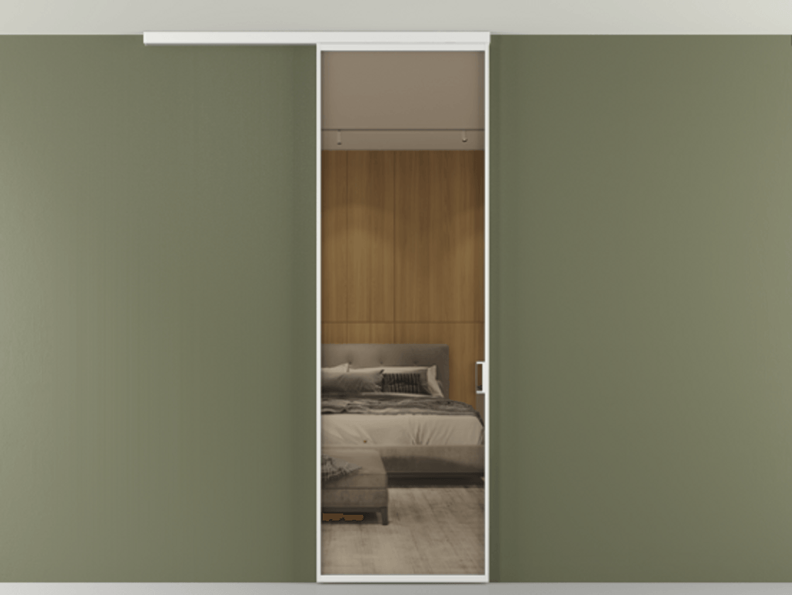 Перегородка Formato вдоль стены на потолок 1 створка АЛПР 040.01 Алюминий белоснежный Рефлективное бронзовое стекло "Stopsol", калёное Цена 6390 Br | Volhovec