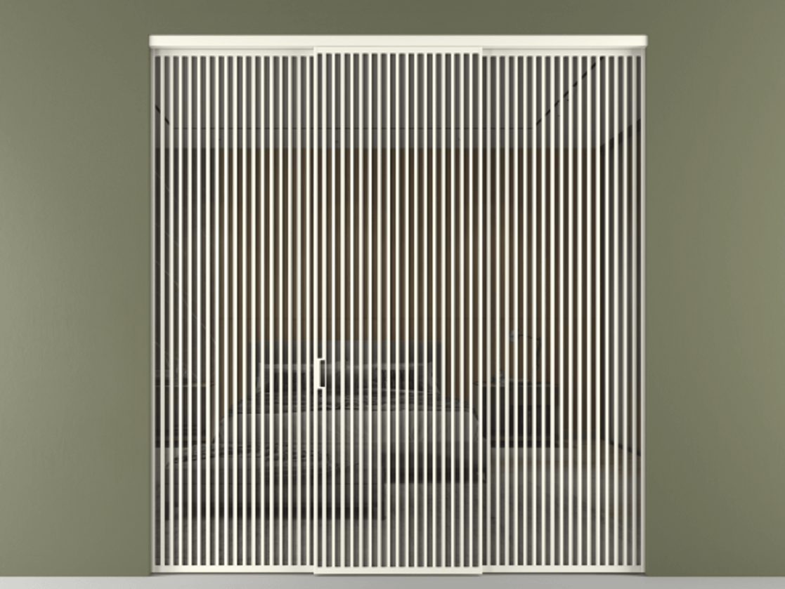 Перегородка Formato внутри проёма 3 створки АЛПР 040.06 Алюминий жемчужный Рефлективное серое стекло "Stopsol", калёное Цена 32700 Br | Volhovec