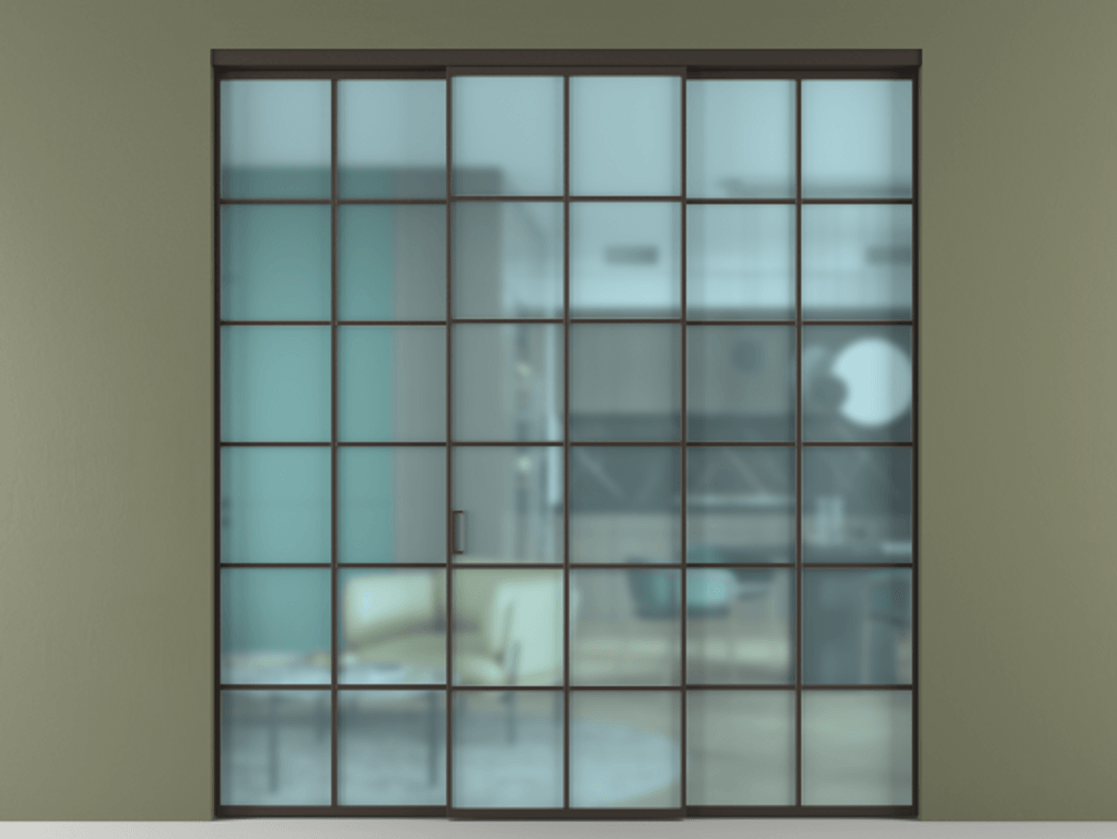 Перегородка Formato внутри проёма 3 створки АЛПР 040.05 Алюминий антрацит Сатинированное голубое стекло, триплекс Цена 14300 Br | Volhovec