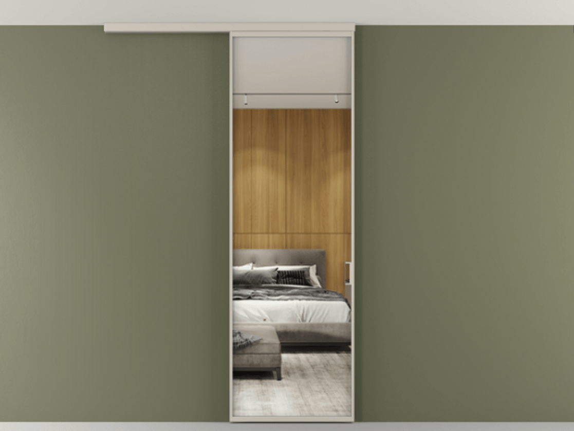 Перегородка Formato вдоль стены на потолок 1 створка АЛПР 040.01 Алюминий светло-бежевый Двустороннее зеркало, триплекс , триплекс 6 мм Цена 5150 Br | Volhovec